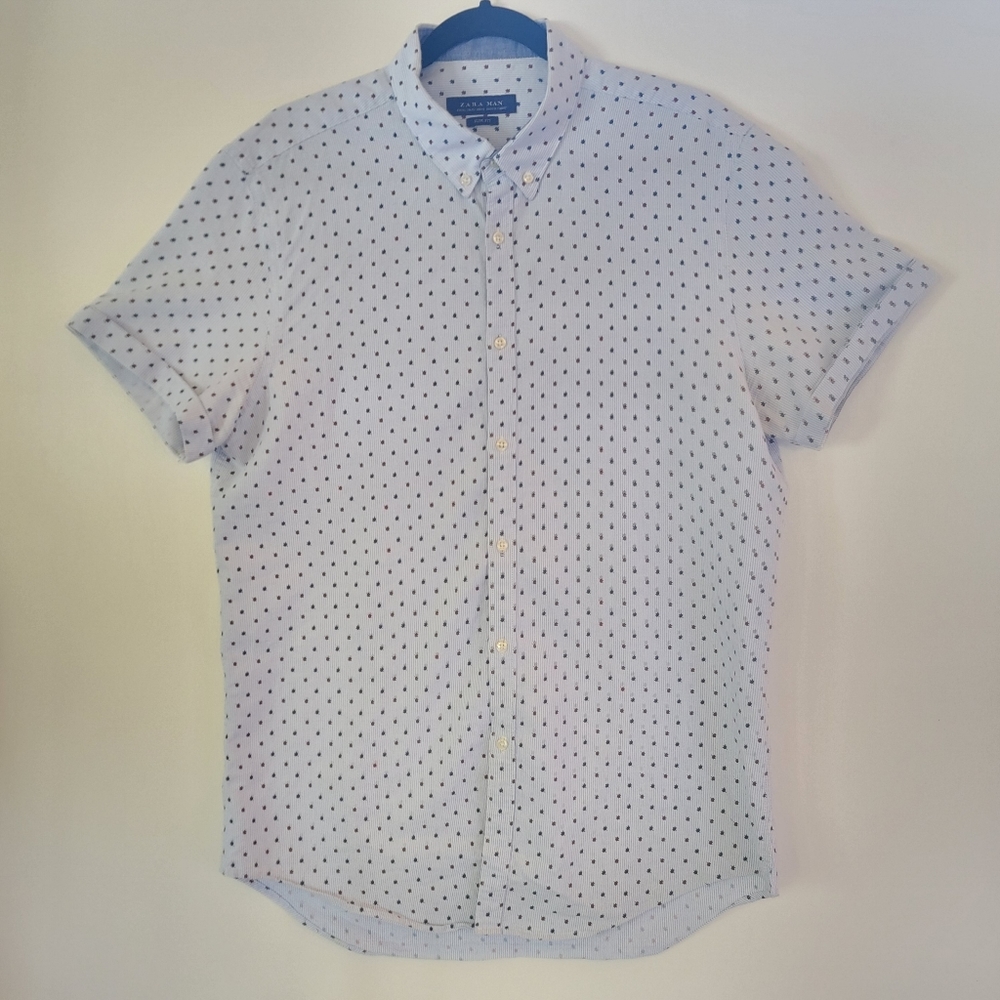 Zara Man |  Short sleeve button-down Slim Fit men's shirt blouse XLARGE